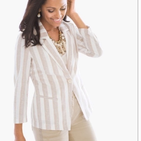 CHICOS Striped Linen One Button Blazer - Picture 2 of 11